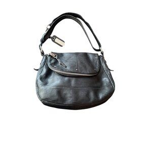 B. Makowsky Black Leather Shoulder Slouchy Hobo Bag Zipper Detail & Metal Hardwa